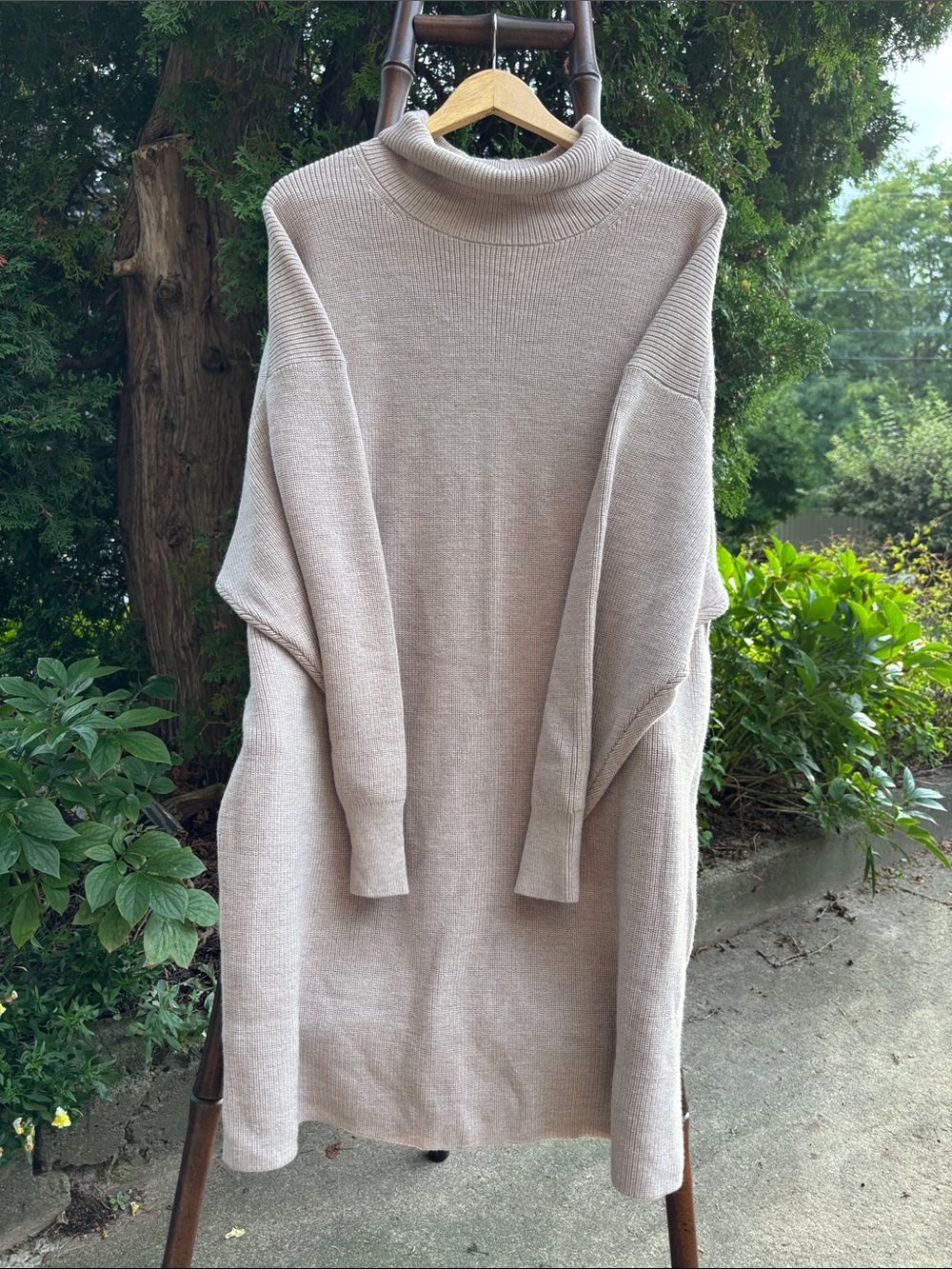 Babaton Neutral Beige Turtleneck Sweater Dress